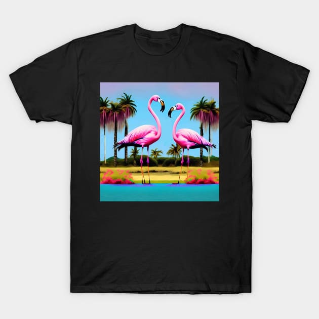 Pink Flamingos Pop Art Flamingo Miami Beach Vibrant T-Shirt by Anticulture